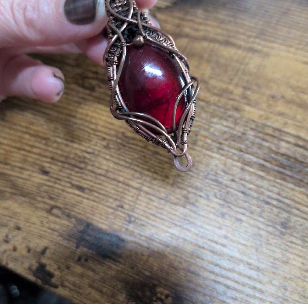 Beautiful Red Labradorite Wire-Wrapped Pendant Necklace